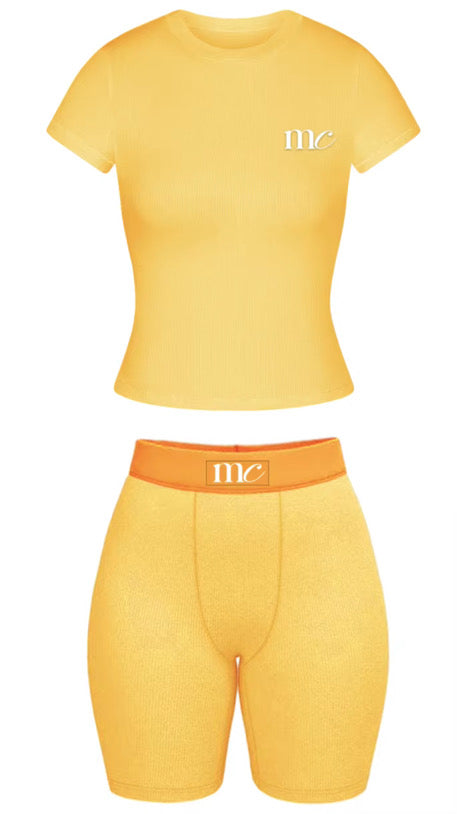 Honeycomb Essential Lounge Set | Ribbed Two-Piece Tee & Biker Short Set