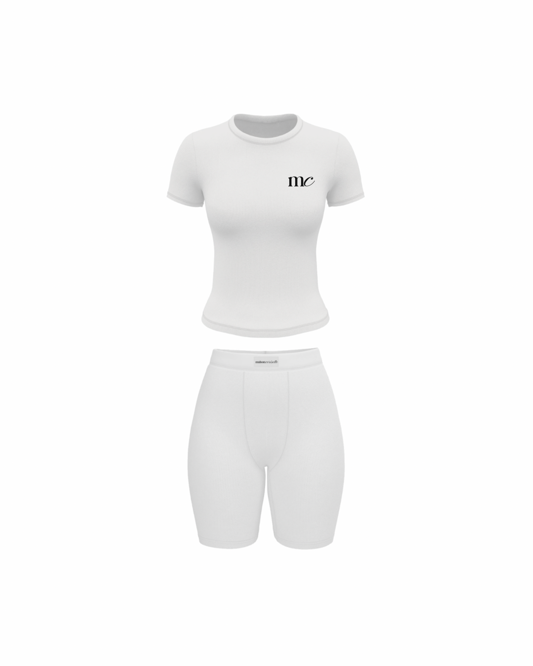 White Lounge Set for Women, Fitted Tee and Biker Shorts Set, Luxury Two Piece Outfit, Minimalist Matching Loungewear Set