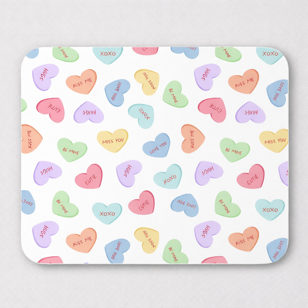 Conversation Hearts Mouse Pad, Valentine Desk Mousepad, Cute Pastel Office Decor, Girly Desk Accessory