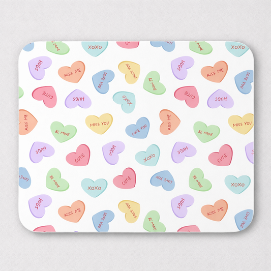 Conversation Hearts Mouse Pad, Valentine Desk Mousepad, Cute Pastel Office Decor, Girly Desk Accessory