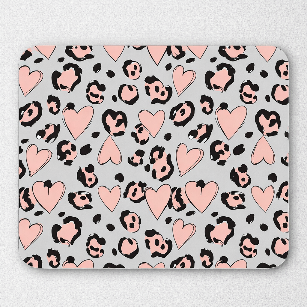 Leopard Heart Mouse Pad, Pink Desk Mousepad, Cute Valentine Office Decor, Coquette Desk Accessory