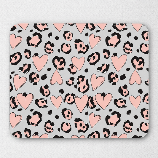 Leopard Heart Mouse Pad, Pink Desk Mousepad, Cute Valentine Office Decor, Coquette Desk Accessory
