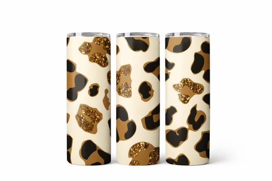Leopard Glitter Skinny Tumbler | 20oz Stainless Steel Leopard Print Cup